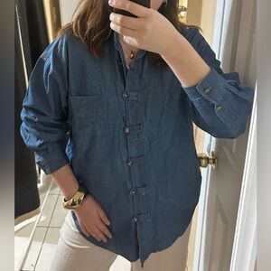NWT I AM 100% Cotton Denim Long Sleeve Button-Front Jacket - Blue Size18w